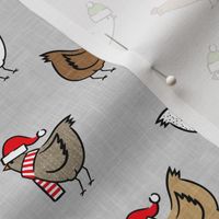 Christmas Chickens - Holiday - cute chickens on grey - LAD20