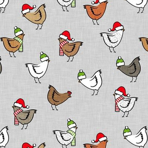 Christmas Chickens - Holiday - cute chickens on grey - LAD20
