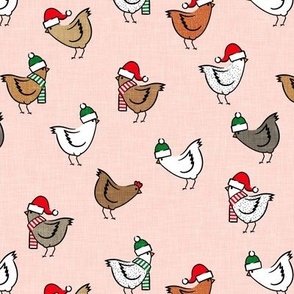 Christmas Chickens - Holiday - cute chickens on pink - LAD20