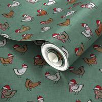 Christmas Chickens - Holiday - cute chickens on sage - LAD20