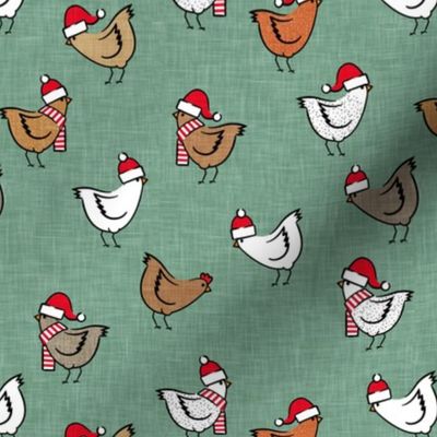 Christmas Chickens - Holiday - cute chickens on sage - LAD20