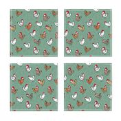 Christmas Chickens - Holiday - cute chickens on sage - LAD20