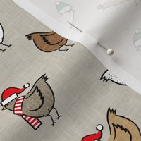 Christmas Chickens - Holiday - cute chickens on beige - LAD20