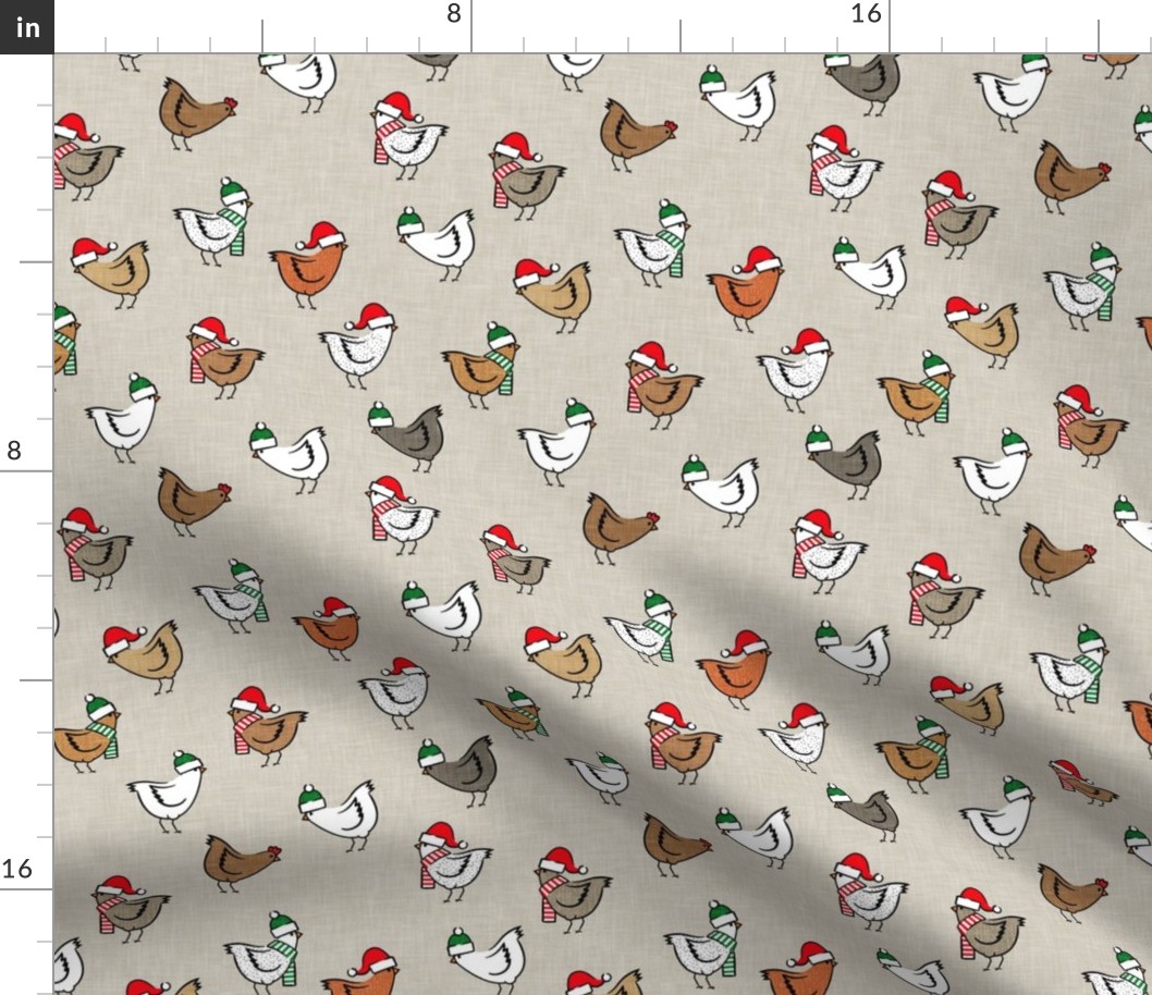 Christmas Chickens - Holiday - cute chickens on beige - LAD20