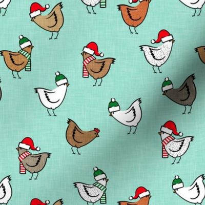 Christmas Chickens - Holiday - cute chickens on aqua - LAD20