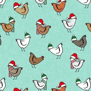 Christmas Chickens - Holiday - cute chickens on aqua - LAD20