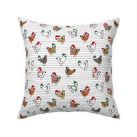 Christmas Chickens - Holiday - cute chickens on stripes - LAD20