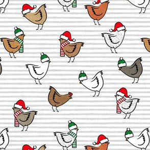 Christmas Chickens - Holiday - cute chickens on stripes - LAD20