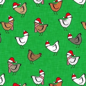 Christmas Chickens - Holiday - cute chickens on green - LAD20