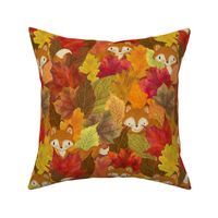 Foxes Hiding in the Fall Leaves Fox Woodland Autumn - Medium Scale