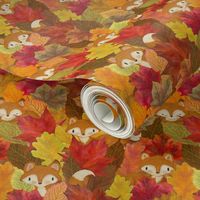 Foxes Hiding in the Fall Leaves Fox Woodland Autumn - Medium Scale