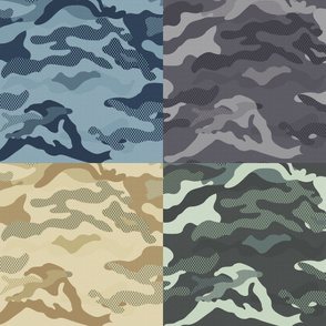 Camouflage mask s et of 4 on fat quarter