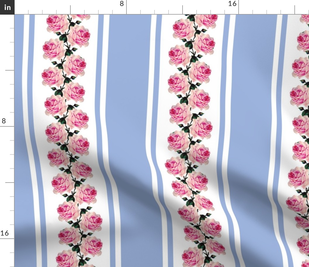 Climbing pink vintage roses blue stripe (large)