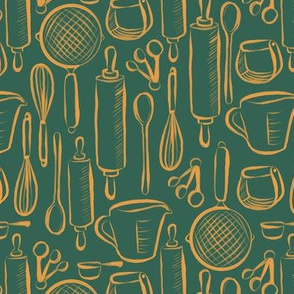 Pastry Chef Baking Tools in Gold and Green - Large