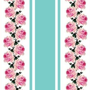 Climbing pink vintage roses turquoise stripe (small)