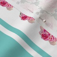 Climbing pink vintage roses turquoise stripe (large)