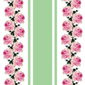 Climbing pink vintage roses green stripe (small)