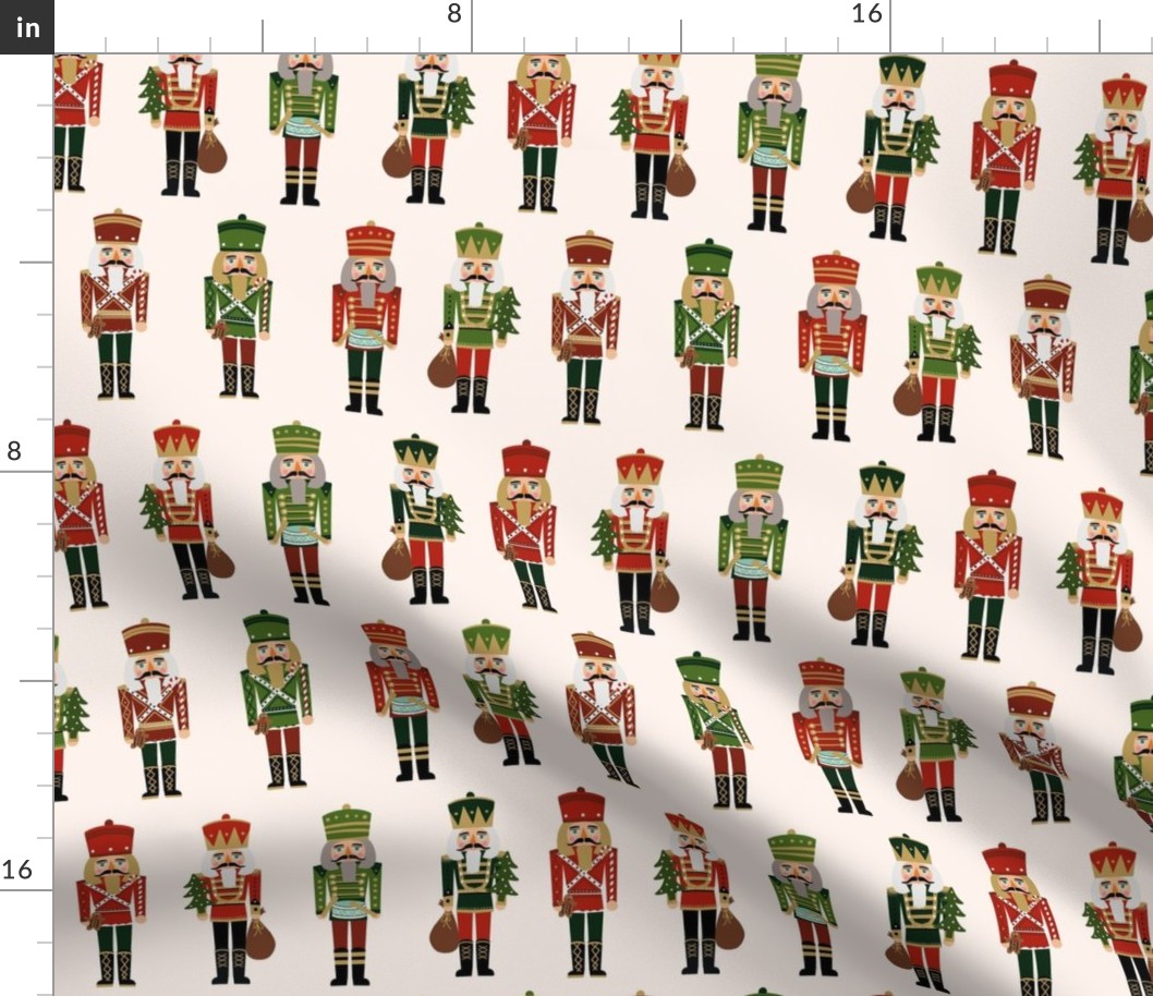 MED - nutcracker christmas fabric - modern christmas fabric - cream