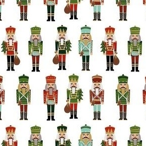 SMALL nutcracker christmas fabric - modern christmas fabric - white