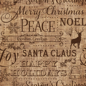 Christmas Typography Brown on Burlap -large scale