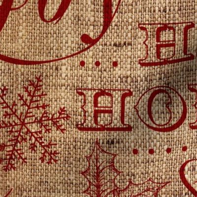 Christmas Typography Red on Burlap -large scale