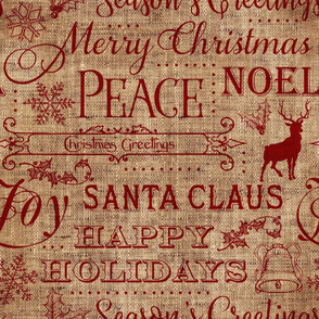 Christmas Typography Red on Burlap -large scale