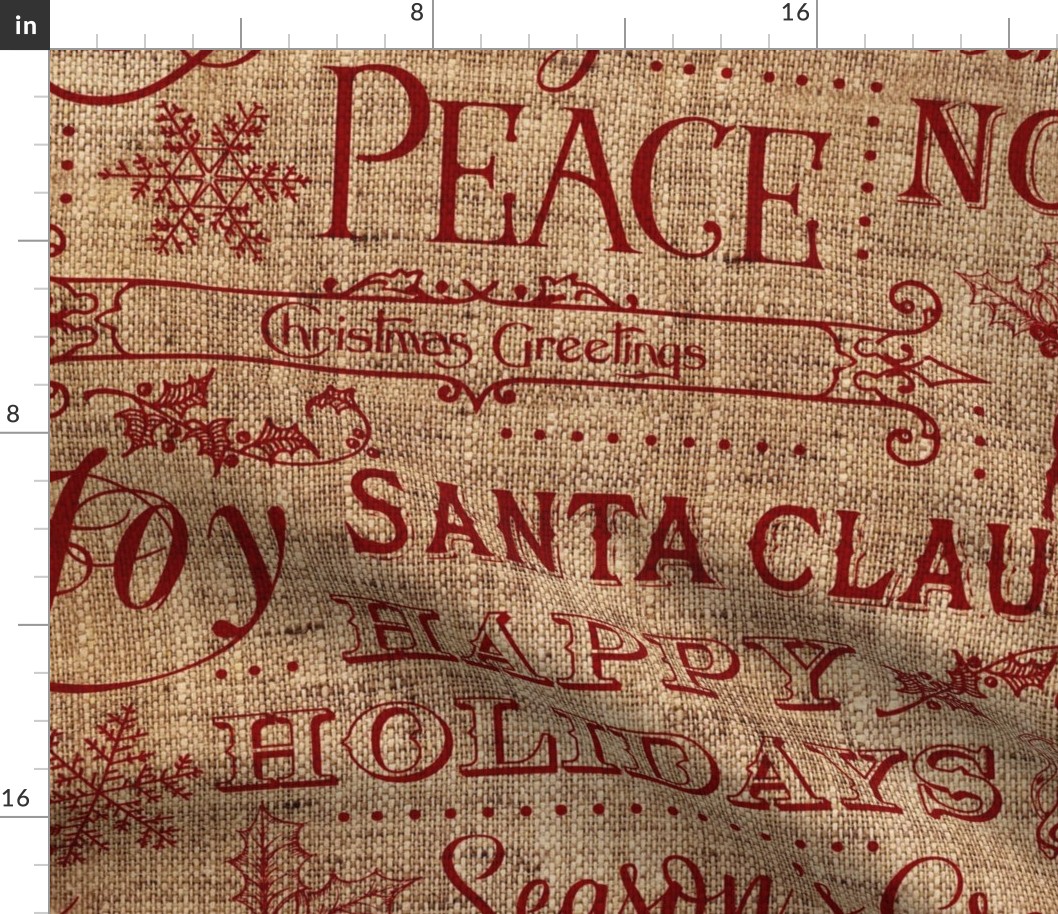 Christmas Typography Red on Burlap -large scale