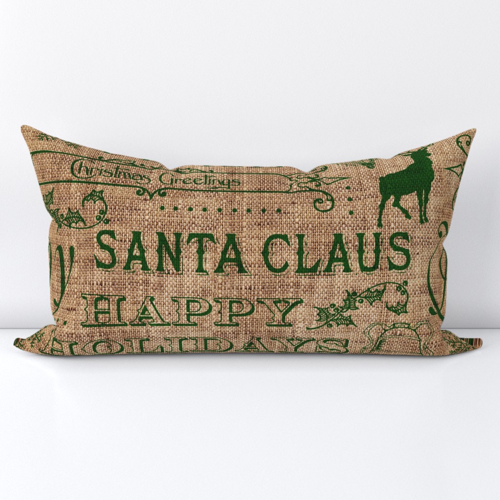 Christmas Typography Green on Burlap -large scale