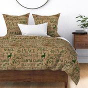 Christmas Typography Green on Burlap -large scale