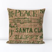 Christmas Typography Green on Burlap -large scale