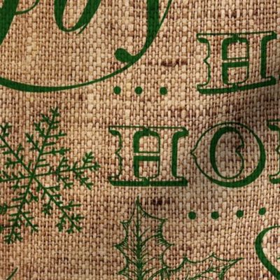 Christmas Typography Green on Burlap -large scale