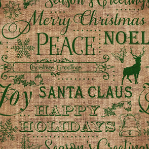 Christmas Typography Green on Burlap -large scale