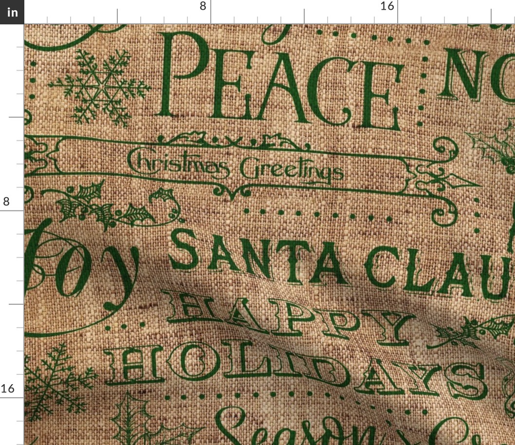 Christmas Typography Green on Burlap -large scale