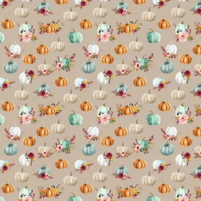small floral pumpkins on taupe