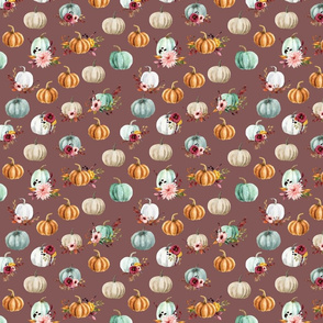 small floral pumpkins on rosewood