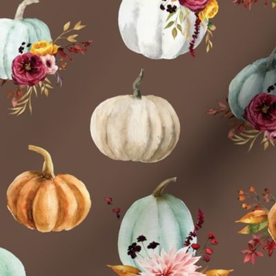 floral pumpkins on walnut