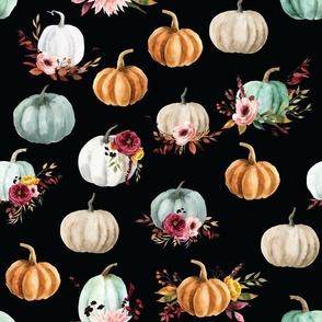 floral pumpkins on black