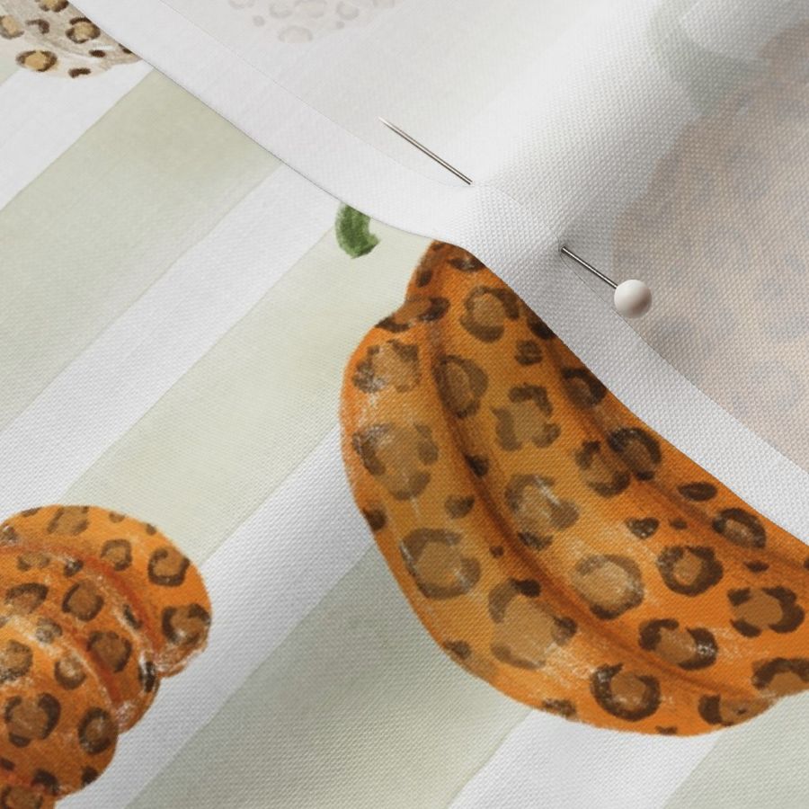 Leopard Print Pumpkins on Beige & White Stripes