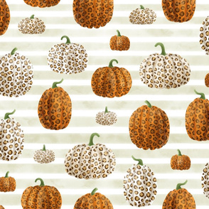Leopard Print Pumpkins on Beige & White Stripes