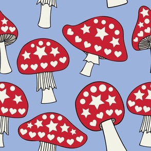 Jazzy toadstools on blue (large)