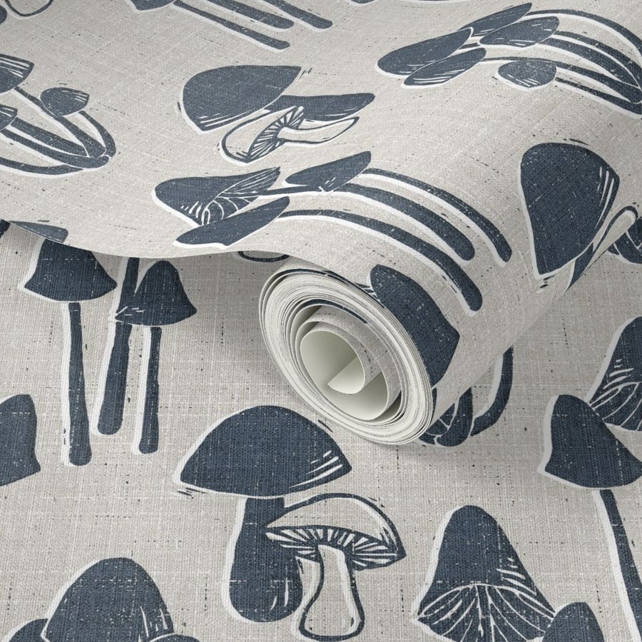 mushrooms block print (navy)