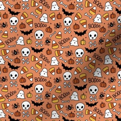 Pumpkins and bones ghosts skulls and skeleton halloween icons kids print orange yellow XS