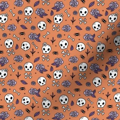 Little roses and bones skulls for girls halloween day of the dead skeleton garden orange lilac purple SMALL