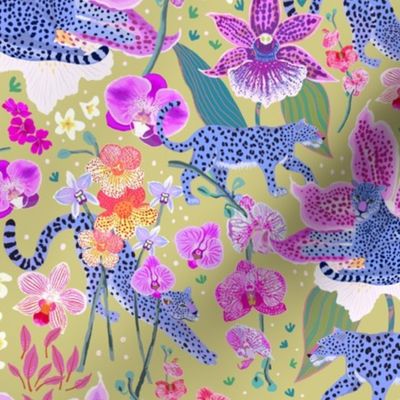 Blue Leopards in an Orchid Garden yellow