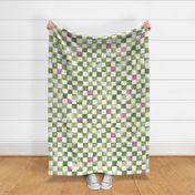 XL watercolor checkerboard - soft spring green with raspberry pink squares