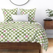 XL watercolor checkerboard - soft spring green with raspberry pink squares