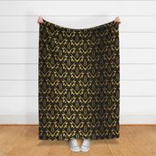 Black and Gold Faux Foil Vintage Art Deco Geometric Triangle Pattern 