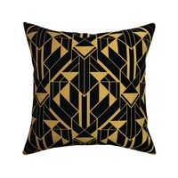 Black and Gold Faux Foil Vintage Art Deco Geometric Triangle Pattern 