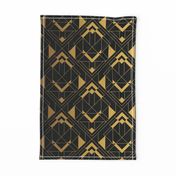 Black and Faux foil gold Vintage Art Deco Diagonal Diamond Geometric Repeat