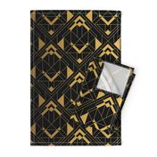 Black and Faux foil gold Vintage Art Deco Diagonal Diamond Geometric Repeat